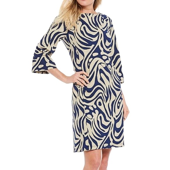 J. McLaughlin Campbell Dress NWT Ponte Dress Beige Navy Size Small - Picture 8 of 8